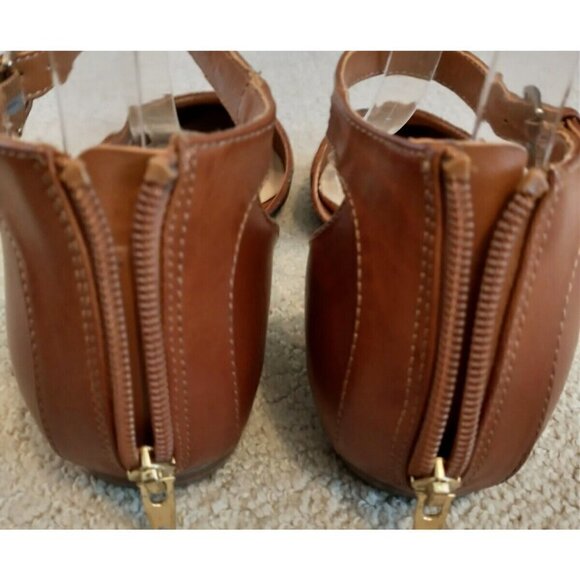 Dolce Vita Brown Leather Pointed Toe Ankle Wrap Back Zip Flats - Sz 10M - Picture 5 of 12